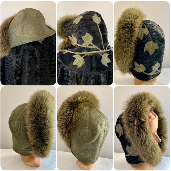 Vintage Leather Fox Fur Swakara Lamb Cape 1980’s - Picture 10 of 11